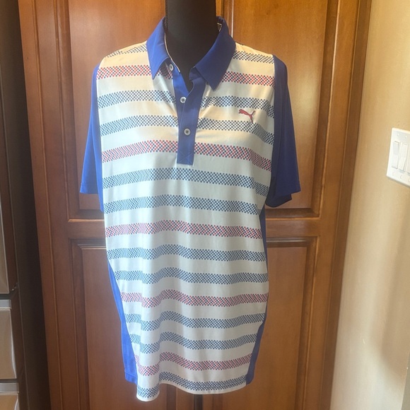 Puma Other - Puma Men’s White Polo with Blue Collar and Red Accent Stripes
